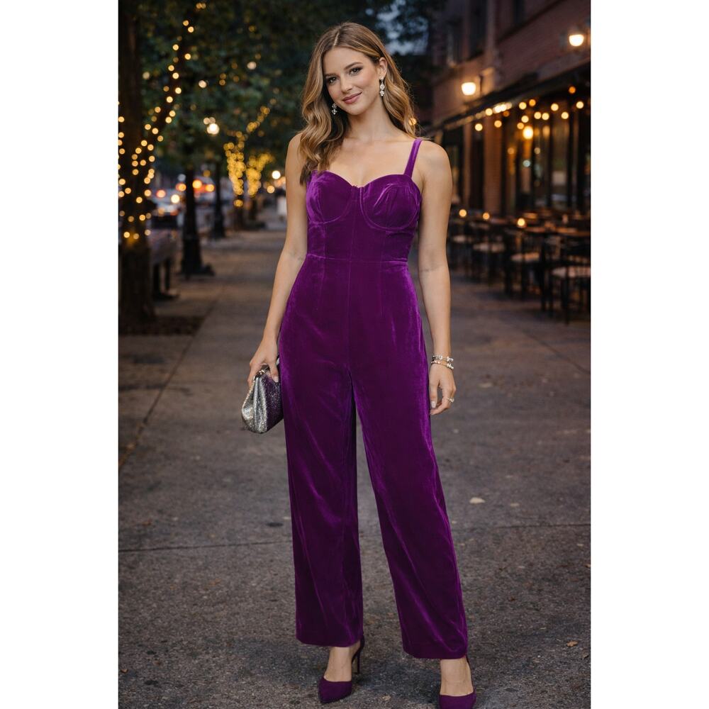 NWT ANTHROPOLOGIE Du Paradis Medium Pink Velvet Jumpsuit, Size XS